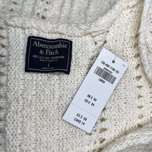 Abercrombie & Fitch Sweater Women's Size Large Cream Waffle Kint V-Neck Sweater - Picture 6 of 8